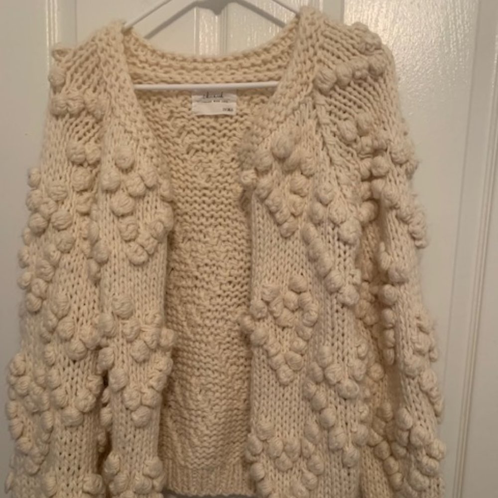 CHICWISH ChUNKY KNIT BOBBlLE CARDIGAN IN IVORY, Chunky Knit Cardigan